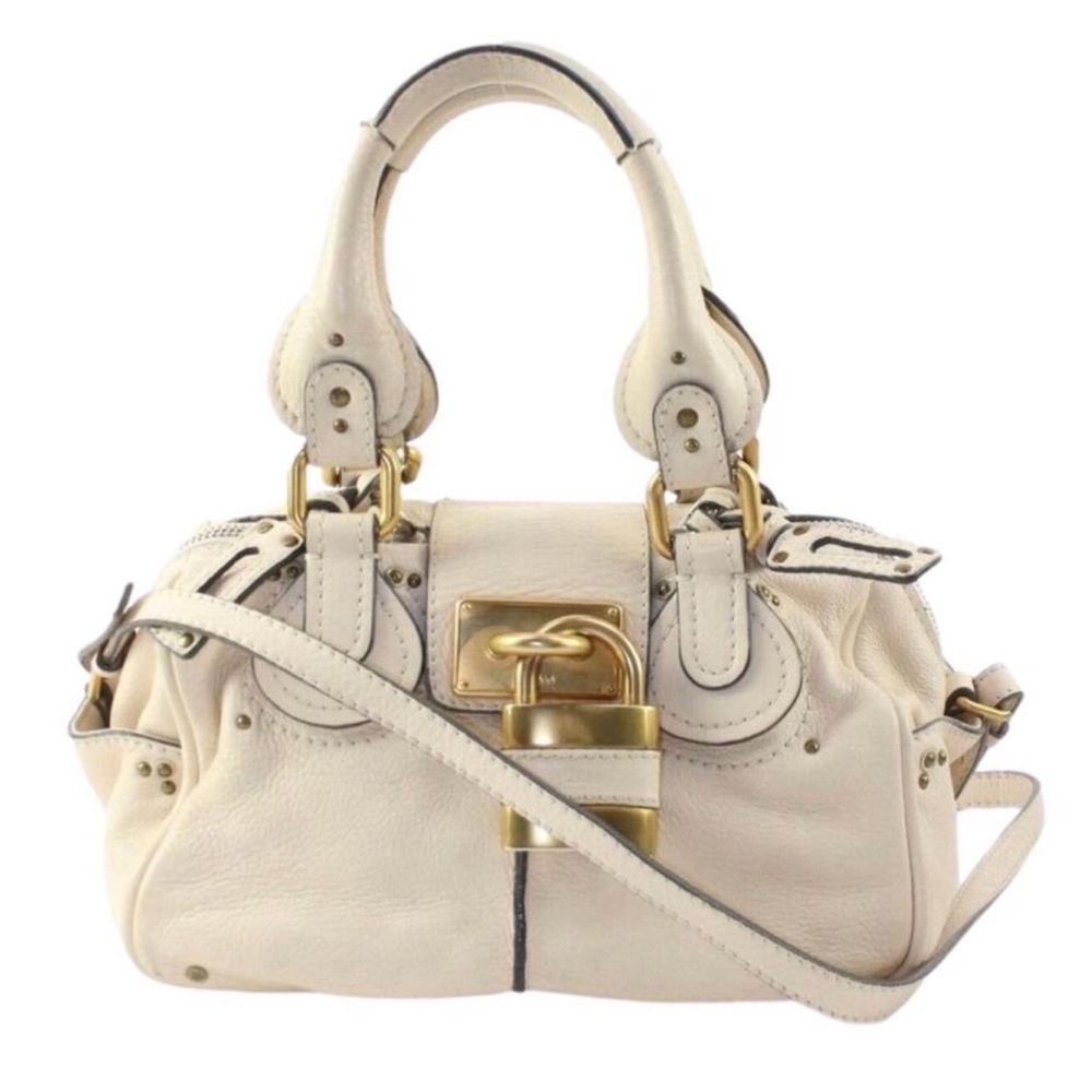 CHLOE PADDINGTON Bag Champagne Cream Leather Removable Strap Lock and Key NWOT